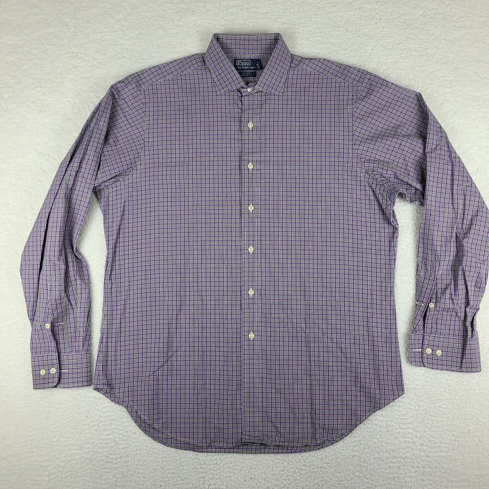 Polo Ralph Lauren Shirt Mens 16.5 Large‎ Purple Green Estate Dress Button Up VTG